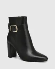 Harlee Black Leather Block Heel Ankle Boot