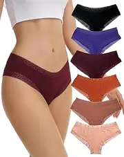 [ADOVAKKER] Women's Bikini Underwear Bamboo Viscose Cheeky Panties for Lady Sexy Lace Underwear Pack of 6