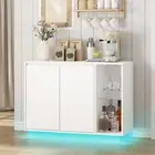 White Sideboard Buffet with LED Lights Storage Cabinet Cupboard Living Room