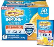 Emergen-C Immune+ (50 Count, Super Orange Flavor) System Support Dietary Supplement Fizzy Drink Mix with Vitamin D, 1000mg Vitamin C Plus Antioxidants & Electrolytes, 0.33 Ounce Powder Packets