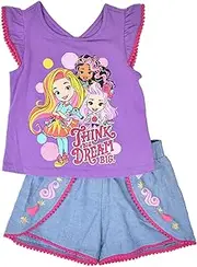 [Nickelodeon] Paris Hilton Sunny Day Toddler Girls' Flutter Sleeve T-Shirt & Shorts 2pc Dress Outfit Set Size 2T Purple