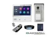 Eyevision EasyInstall Two-Wire Doorbell Video Intercom with Electric Striker System. 7 Inch Touch Screen Monitor and Video Door Station 105 Wide Angle Intercom