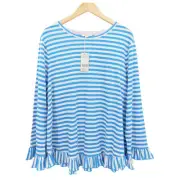 NWT Boden Dorothy Linen Jersey Top Size US 20/22 Blue Nautical Summer Ruffle Hem