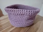 Crochet Storage Basket Round Folded Elderberry Pink