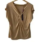 Elie Tahari Tan Twist Top V-Neck Soft Lux Short Cap Sleeve Shirt Size XL NWT