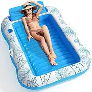 Inflatable Adult Pool Lounger Float –Cozioz Large Beach Raft with Drink Holder, Sunbathing Water Lounge for River & Lake, Blow-Up Floating Mattress