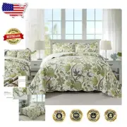 Floral Quilted Bedding Set - King Size Comforter with Pillow Covers, All Seasons