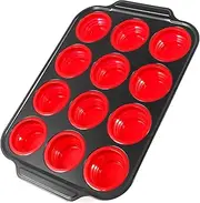 HJJWNDDNG Mini Muffin Pan 12 Cavity Silicone Cupcake Pan with Metal Frame Non Stick Foldable Temperature Resistant Egg Bites Pans With Double Handle for Oven(gules,1)