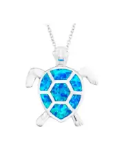 NEW Opal Turtle Pendant Necklace Platinum Plated 925 Sterling Silver 18" Surfer