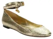 Alexander McQueen Metal Gold Leather Skull Ankle Strap Ballerina Flat Shoes $735