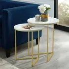 Round Real Marble Gold Nesting Side End Table Set 2 Small Stacking Coffee Table