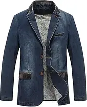 [HEYDHSDC] Men's Spring Autumn Jeans Blazers Suits Patchwork Leather Slim Fit Denim Coat