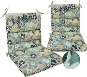 Magpie Fabrics Patio Tufted High Back Chair Cushion 2 Count, Waterproof Fade Resistant Indoor Outdoor Deep Seating Rocking Chair Swing Seat/Back Cushions - Green Floral