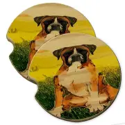Adorable Boxer Puppy Wood Car Coaster Gift Set fit Car & Truck Cup Holder