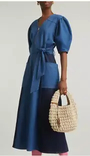 Anthropologie New ALIGNE Jalen Patchwork Denim Midi Dress Size 8 NWT