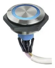 Apem PUSH BUTTON SWITCH 1A Momentary SPST, Round Illuminated SILVER/BLUE