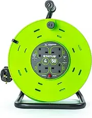 STATUS 4 Socket Cable Reel, 50m, Green, 13 Amp, Thermal Cut Out, Heavy Duty, Outdoor Extension Lead, Ideal for Garden, Workshop, DIY, Power Tools (S50M13ACRX1)