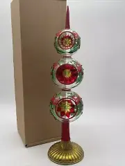 Joy to the World Holly Berry Crystal Hand Blown Glass Finial 15" Tree Topper