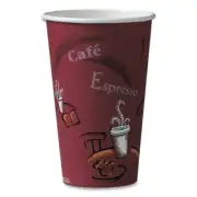 SOLO 316SI-0041 16 oz. Hot Drink Cups in Bistro Design - Maroon (50/Pack) New