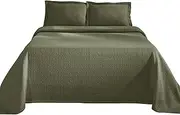 Superior Cotton Fleur De Lis Bedspread Set, Warm Blankets, All-Season Bedding, Bedroom Decor, Decorative Boho Medallion Coverlet, includes 1 Bedspread, 2 Pillow Shams, Full, Sage