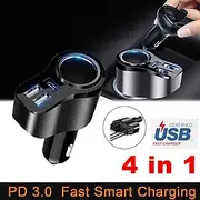 Usb Splitter For Car, 4 In 1 USB C Car Charger, 36W Multi USB Cigarette Lighter Adapter Socket Splitter With 3 USB Ports,12V/24V Dual USB Type C PD Fast Car Ch