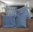 4 Set Cushion Pillow Cover Blue With White Block Decorative Throw Pillow Cover