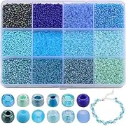 SUNNYCLUE 1 Box 156g Seed Beads Kit Glass Seed Bead Blue Round Seed Beads 2mm Bulk Transparent Small Craft Beads Mini Glass Spacer Loose Beads for Jewellery Making Earrings Bracelet Necklace Crafts