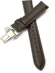 [g24] 19mm 20mm 21mm 22mm 23mm 24mm Genuine Leather Brown Deployment Silver Buckle Clasp Watch Band Strap for Men and Women-3