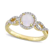 6.0mm Opal and 0.17 CT. T.W. Natural Diamond Frame Infinity Shank Promise Ring in Solid 10K Yellow Gold