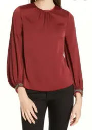 NWT Juudy Embellished Sleeve Blouse TED BAKER LONDON size 2 Maroon