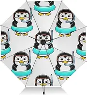 [RPLIFE] Windproof Travel Umbrella, Auto Open Close, Folding Umbrella Compact, Backpack Purse Portable, Ideal for Women, Cute Penguins White
