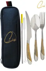 8 Pieces Travel Silverware Stainless Steel Utensils-Gold, Silver FREE SHIPPING