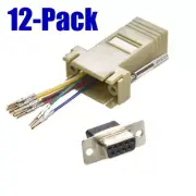 12 Pack DB9 9-Pin Serial RS232 Female to RJ45 Female Modular Adapter Converter