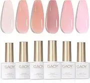 GAOY Jelly Nude Pink Gel Nail Polish Set, 6 Transparent Sheer Colors Soak Off UV Light Cure Gel Polish Kit for Salon and Nail Art DIY at Home