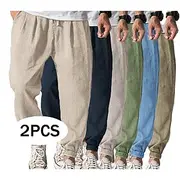 Men's Joggers Linen Pants Trousers Summer Pants Baggy Pants Drawstring Elastic Waist Plain Comfort Breathable Full Length Outdoor Casual Daily Fashion Streetwe