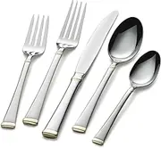 Mikasa, Gold Accent Harmony Flatware Service for 12, 65 Piece Set, 18/10 Stainless Steel, Silverware Set with Serving Utensils