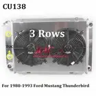 Aluminum Radiator + 12'' Fans Shroud for 1980-1993 Ford Mustang Thunderbird