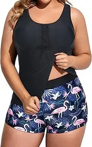 [Holipick] Two Piece Plus Size Tankini Swimsuits for Women Tummy Control Bathing Suits Athletic Tankini Top with Boy Shorts