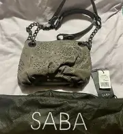 Saba Dark Grey Leather Studded Pouch Bag. BNWT With Dust Cover