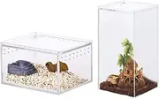 2 Pack Acrylic Reptile Terrarium Enclosure Tank - Tarantula, Snail, Spider Habitat Cage - Mini Critter Keeper, Transparent Carrier for Isopods, Lizards, Roach, Invertebrates - Insect Feeding Box