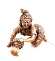 Copper Handmade Lord Krishna Idol with Butter Statue Rich Patina Antique Finish