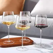 Modern Crystal Wine Glasses, Tall Long Stem Set of 4, Large 21 oz Glasses, Classic Unique Italian Style Tall Stemmed Drinkware for Red & White Wine, Cocktail Water Dinner Glasses, Beautiful Glassware
