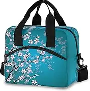 Cherry Blossom Flower Lunch Bag Reusable Lunch Tote Bag Thermal Cooler Bag Insulated Lunch Box with Adjustable Shoulder Strap for Office School Outdoor Picnic