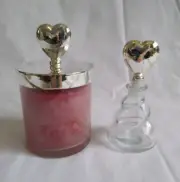 Vintage Perfume Bottle and Candle Hearts Valentine’s Day Red Glass Silverplated