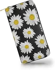 [FuninCrea] Ladies Purse, PU Leather Purse for Women, Long Womens Purse with Flower Pattern, Multi Compartment Card Wallet Stylish Womens Wallet with Zipper for Cards, Coin, Bill, White, M, Minimalist