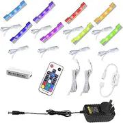 AIBOO LED Under Cabinet Night Lights Kit for Glass Edge Shelf Back Side Lighting Using Flexible Cable and Clip with RF Remote(8 Lights, RGB)