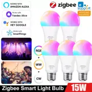 5PCS 15W E27 LED Bulbs EWelink Zigbee Smart Home Lamp Dimmable Light Tuya App US