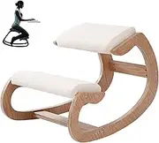 Kneeling Posture Chair, Ergonomic Rocker Stool for Home and Office, Rocking Chair Knee Stool Natural Relief for Neck Or Back Pain Cotton Linen Cushion Wooden Desk Angled Chair,Wood