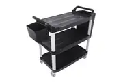 SOGA 3 Tier Food Trolley Food Waste Cart With Two Bins Storage Kitchen Black Large