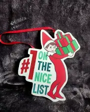 New Christmas Elf on the shelf scout wall decor / tabletop "#1 ON THE NICE LIST"